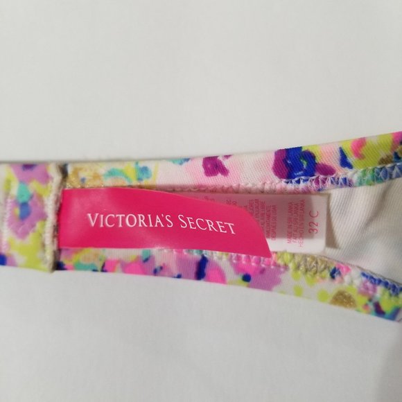 Victoria's Secret bikini top 32C strapless bandeau colorful floral ruched beach - Picture 14 of 14